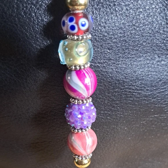 Handmade Multicolor Beaded Keychain Charm Bag Purse Jewelry - Picture 3 of 5